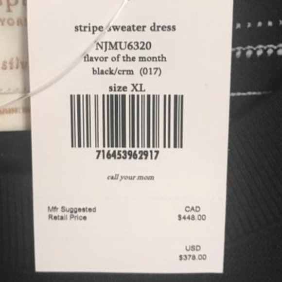 kate spade flavor of the month black white stripe sweater dress size small - Picture 3 of 10